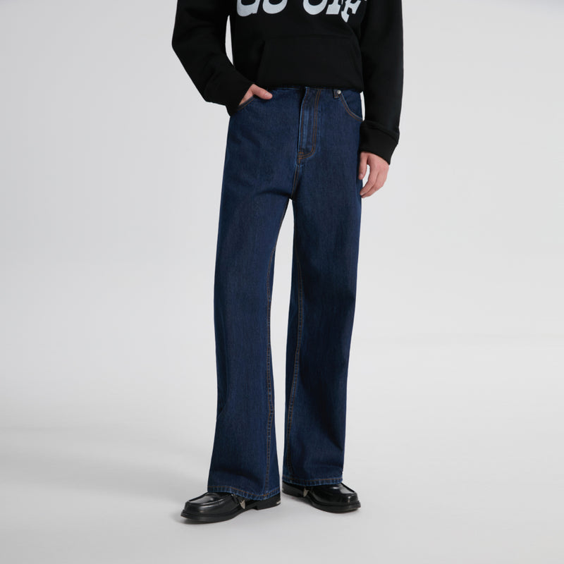 14oz DESIZED SELVEDGE RAW WIDE-LEG JEANS-NAVY