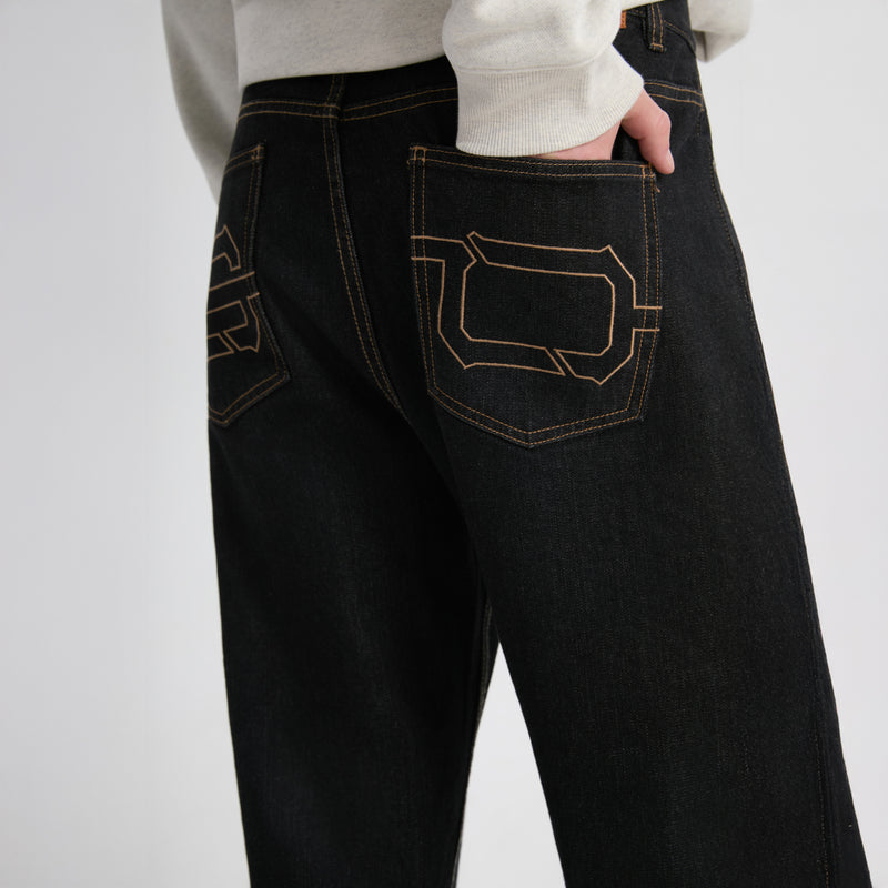 14oz DESIZED SELVEDGE RAW WIDE-LEG JEANS-INDIGO