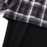 FAUX LAYERED PLAID & WAFFLE KNIT LONG SLEEVE SHIRT